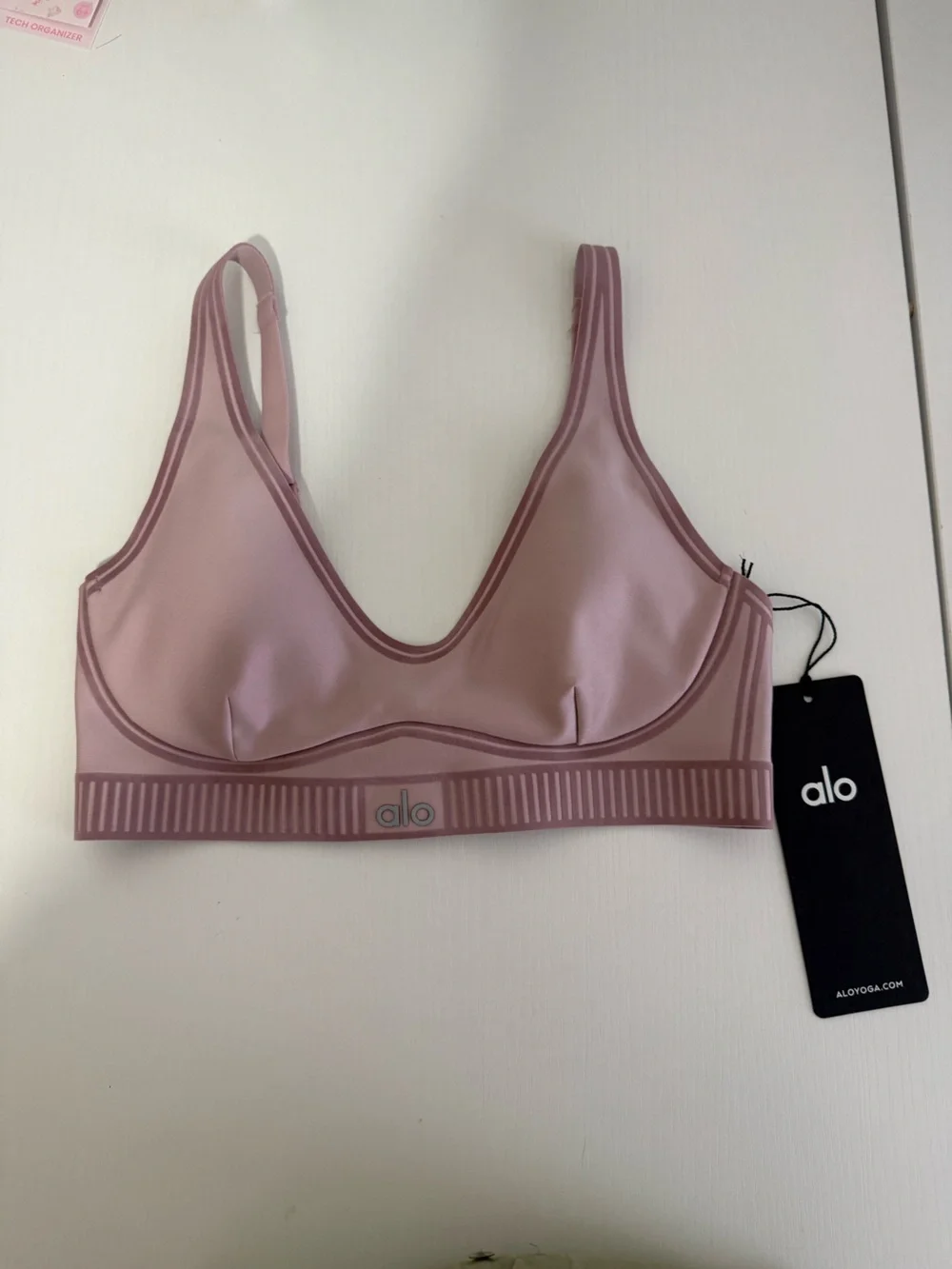 ALO Yoga Blush Pink V‑Neck Light Support Sports Bra